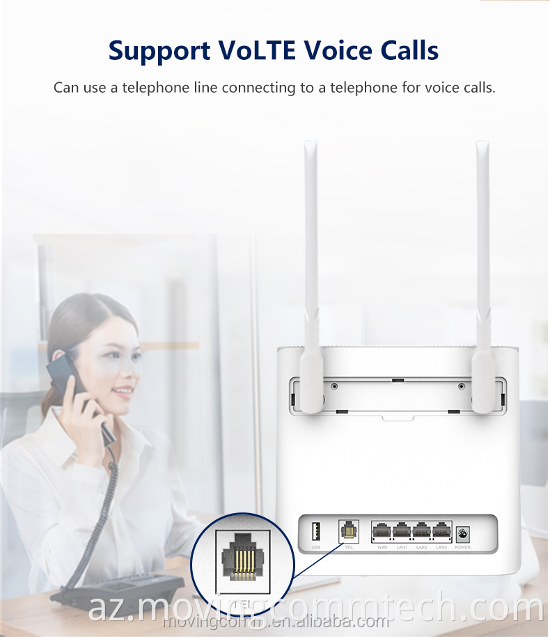 Model C100ev 4G Volte Router Açar Xüsusiyyətləri 4G LTE FDD TDD 2.4GHz WiFi Volte Voice Funksiyası